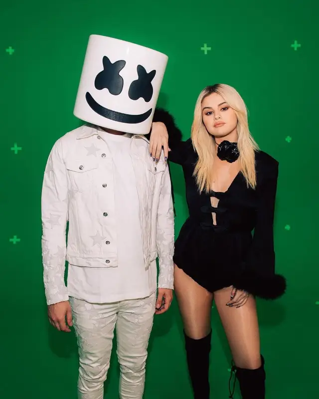 Marshmello outfit in Amiri, Marshmello Merch, and Chemist, 2021