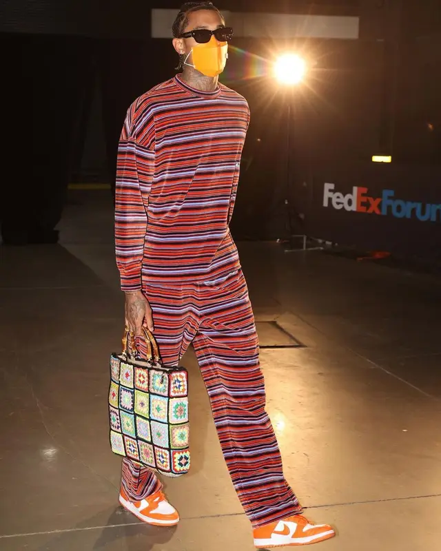 Jordan Clarkson outfit in Martine Rose, La Milanesa, and Henry Mask, 2021