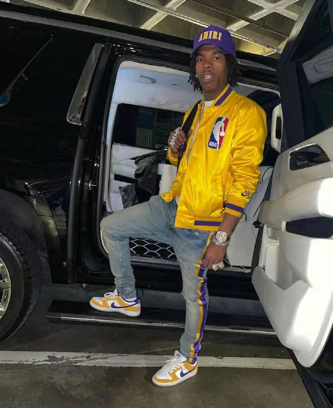 Lil Baby outfit in Nike, Amiri, and NBA, 2021