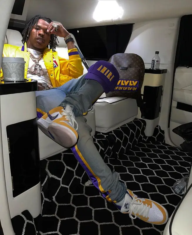 Lil Baby outfit in Nike, Amiri, and NBA, 2021