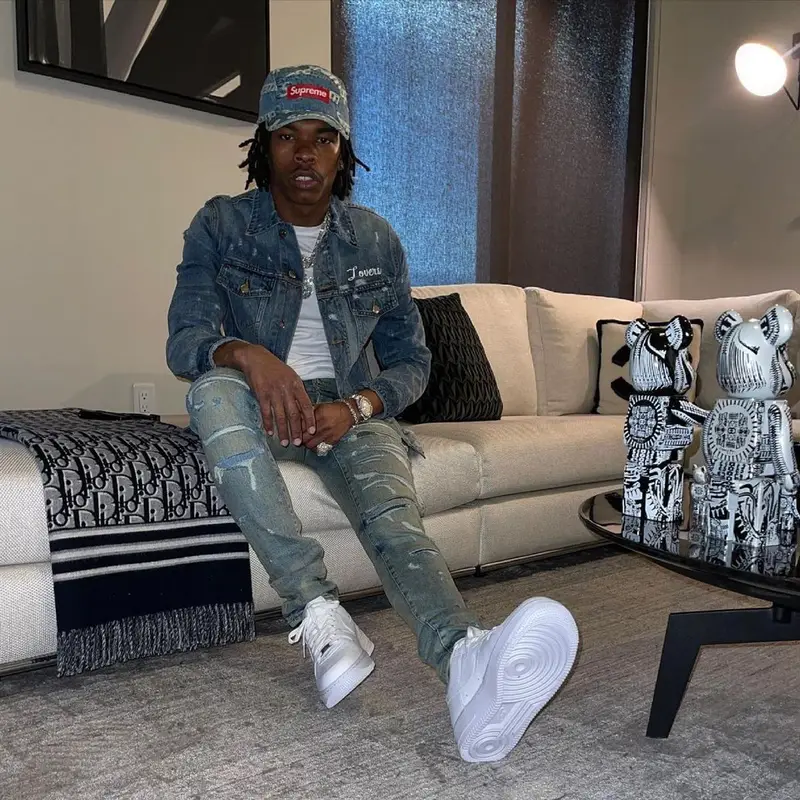 Lil Baby outfit in Amiri, Nike, and Supreme, 2021