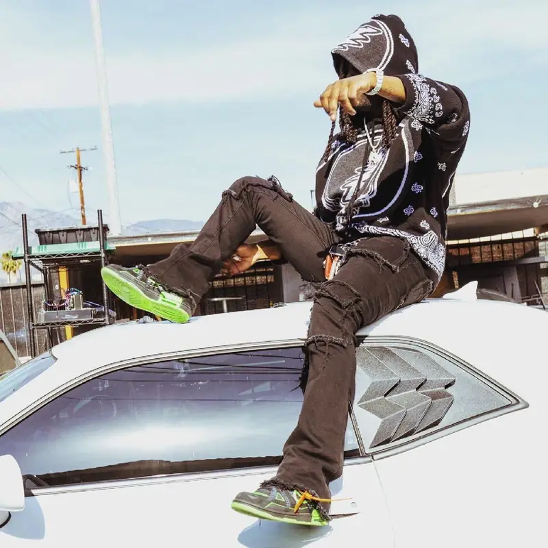 Chief Keef outfit in Amiri, Nike, and Off-White, 2021