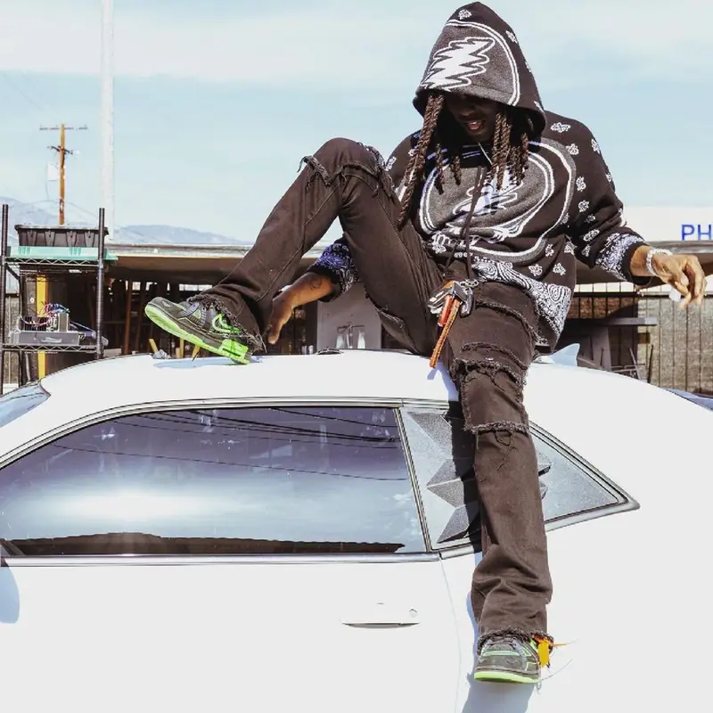 Chief Keef outfit in Amiri, Nike, and Off-White, 2021