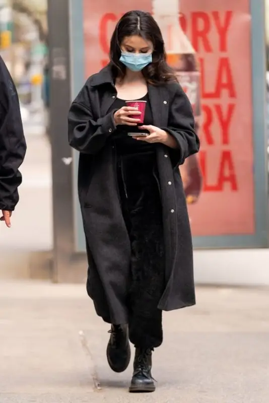 Selena Gomez outfit in IRO, Puma, and Dr. Martens, 2021
