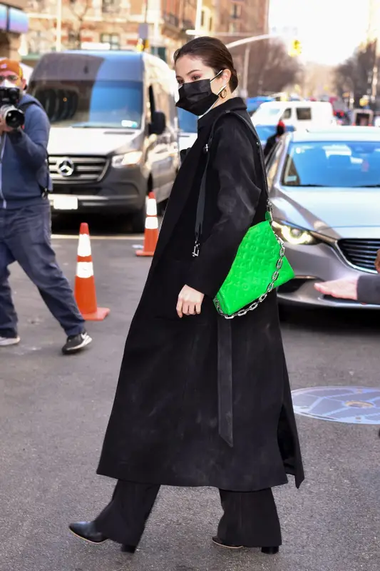 Selena Gomez outfit in Louis Vuitton, Jennifer Fisher, and Rellery, 2021
