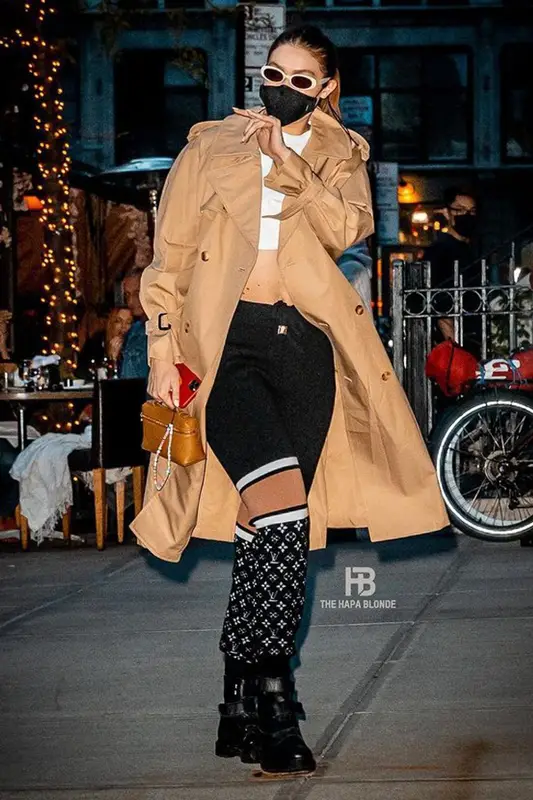 Gigi Hadid outfit in Wardrobe.NYC, Louis Vuitton, and Dmy By Dmy, 2021