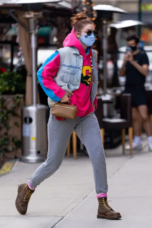 Gigi Hadid outfit in Dr. Martens, Tejesta, and Chaos, 2021