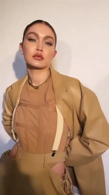 Gigi Hadid outfit in Frankie Shop and Dion Lee, 2021