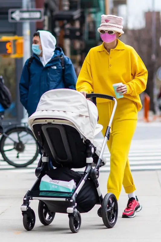 Gigi Hadid outfit in Wardrobe.NYC, Amiss Conception, and Berluti, 2021