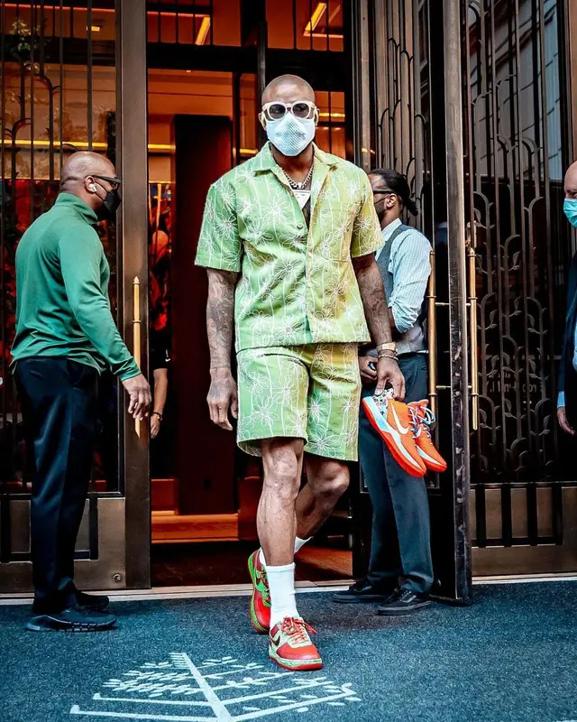 PJ Tucker outfit in Jacquemus, Nike, and Temples & Bridges, 2021