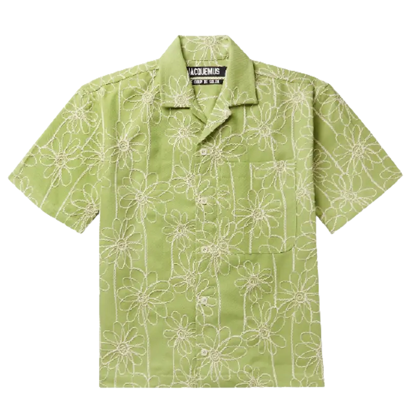 Jacquemus  Embroidered Green Flowe Twill Shirt $580