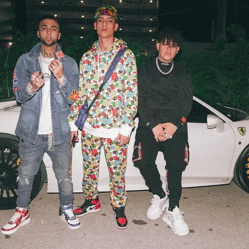 Natanael Cano outfit in Nike, Louis Vuitton, and Bape, 2021