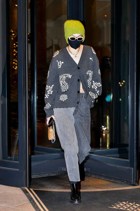 Gigi Hadid outfit in Versace, Amavii, and masQd, 2021