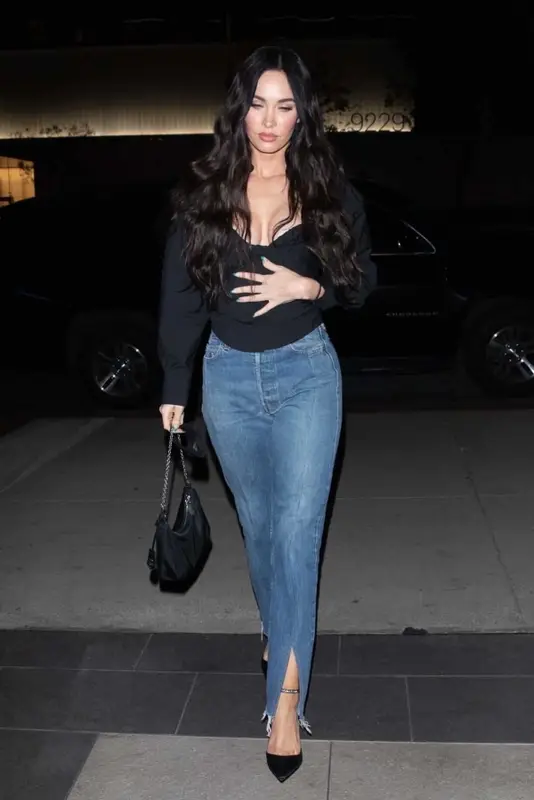 Megan Fox outfit in Jacquemus, EB Denim, and Prada, 2021
