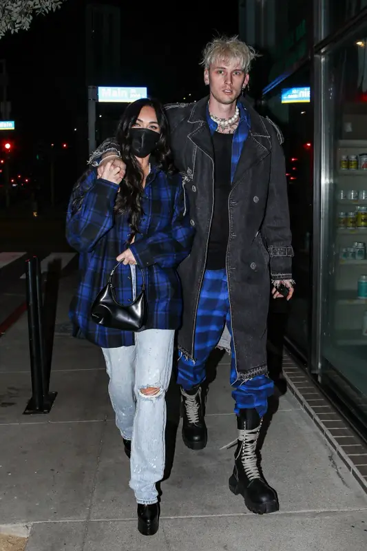 Megan Fox outfit in Vetements, Christian Louboutin, and By Far, 2021