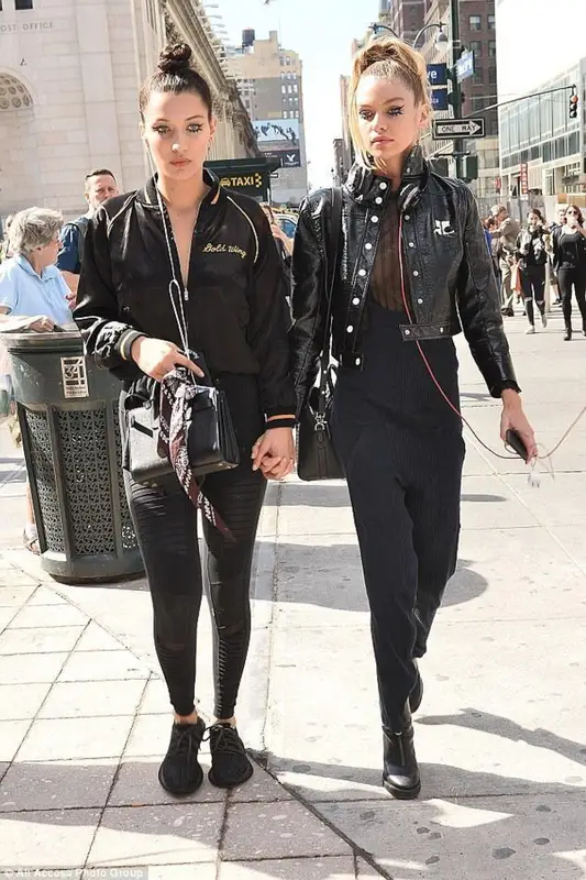 Bella Hadid outfit in Alo Yoga, Yeezy, and Saint Laurent, 2015
