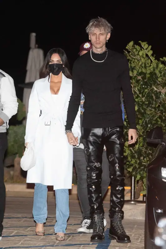 Megan Fox outfit in Coperni, Bottega Veneta, and Amina Muaddi, 2021