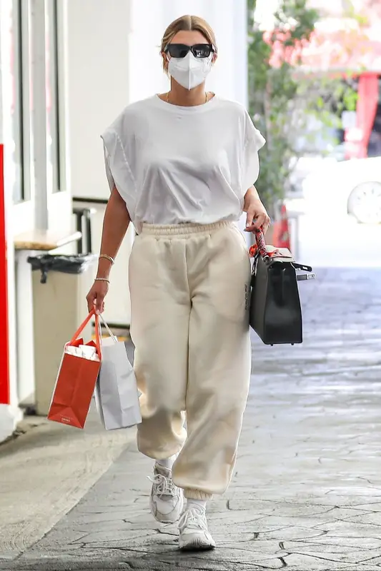Sofia Richie outfit in Adidas, Hermes, and Dior, 2021