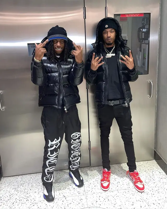 OMB Peezy outfit in Moncler, Jordan, and Louis Vuitton, 2021