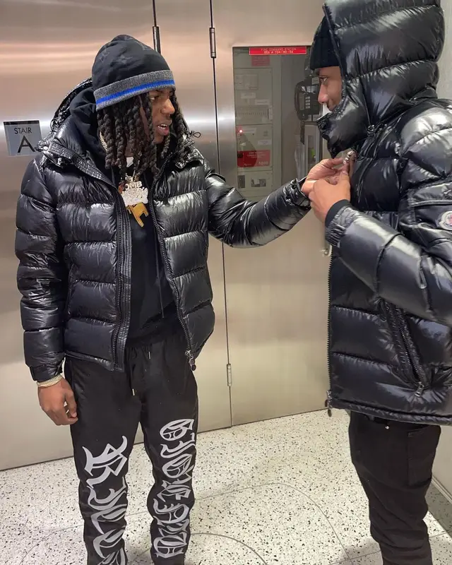 OMB Peezy outfit in Moncler, Jordan, and Louis Vuitton, 2021