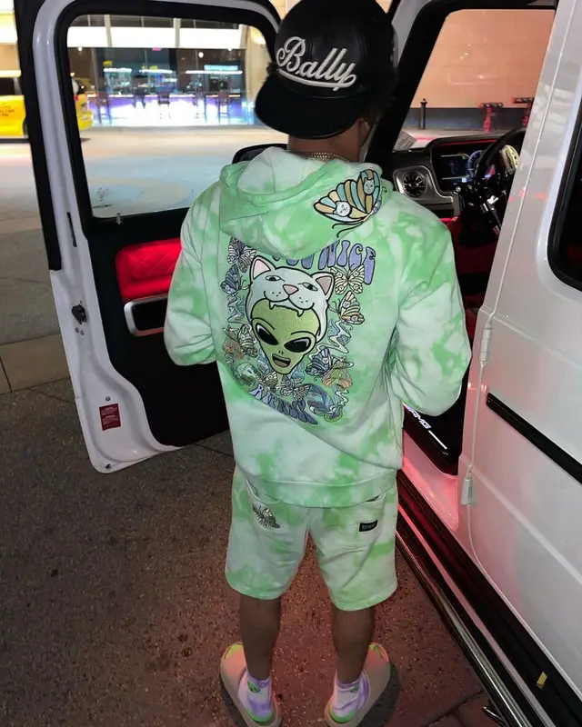 Lil Migo outfit in Ripndip, Bally, and Yeezy, 2021