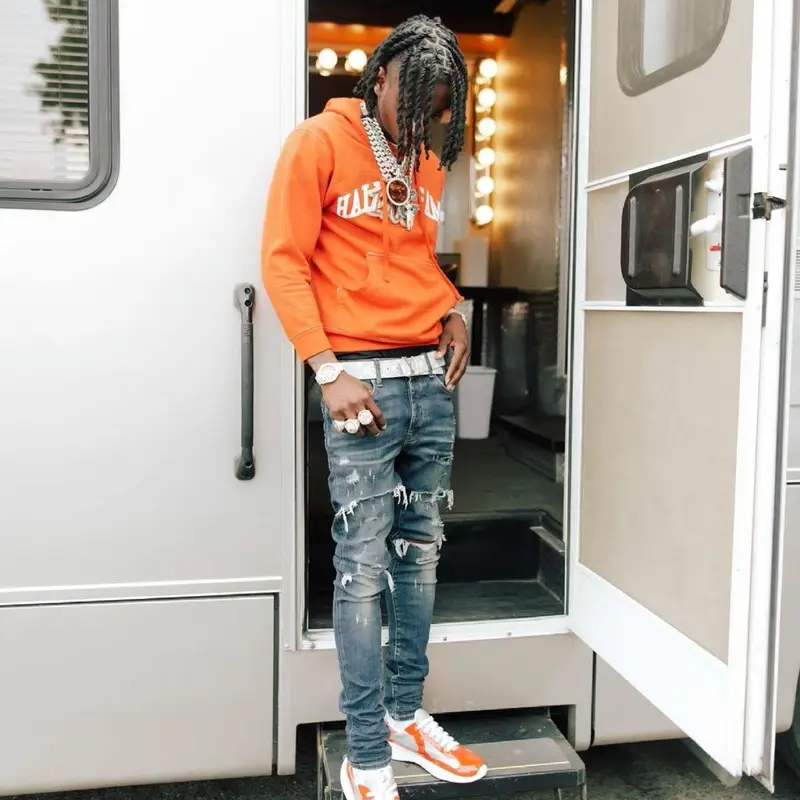 Polo G outfit in Polo G Merch, Amiri, and Louis Vuitton, 2021
