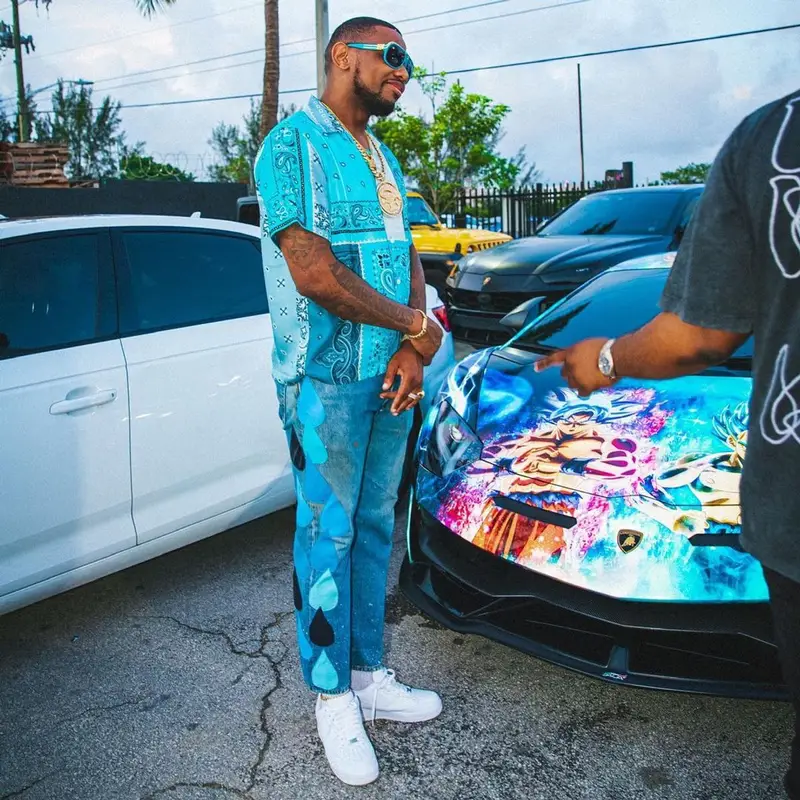 Fabolous outfit in Amiri, Nike, and Louis Vuitton, 2021
