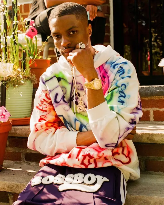 Pierre Bourne outfit in Baby Brush, Sossboy, and Nike, 2021
