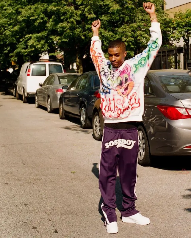 Pierre Bourne outfit in Baby Brush, Sossboy, and Nike, 2021