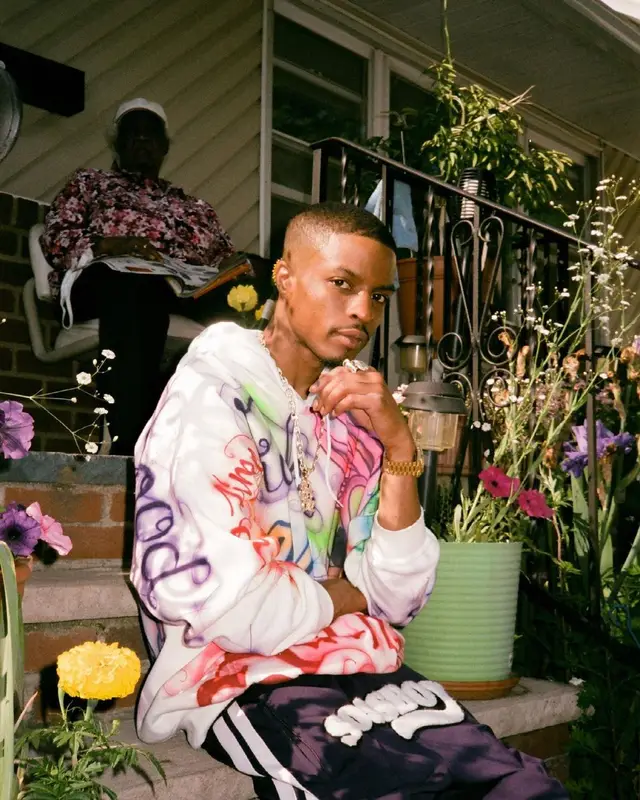 Pierre Bourne outfit in Baby Brush, Sossboy, and Nike, 2021