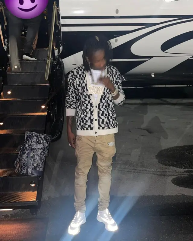 Polo G outfit in Amiri, Dior, and Louis Vuitton, 2021
