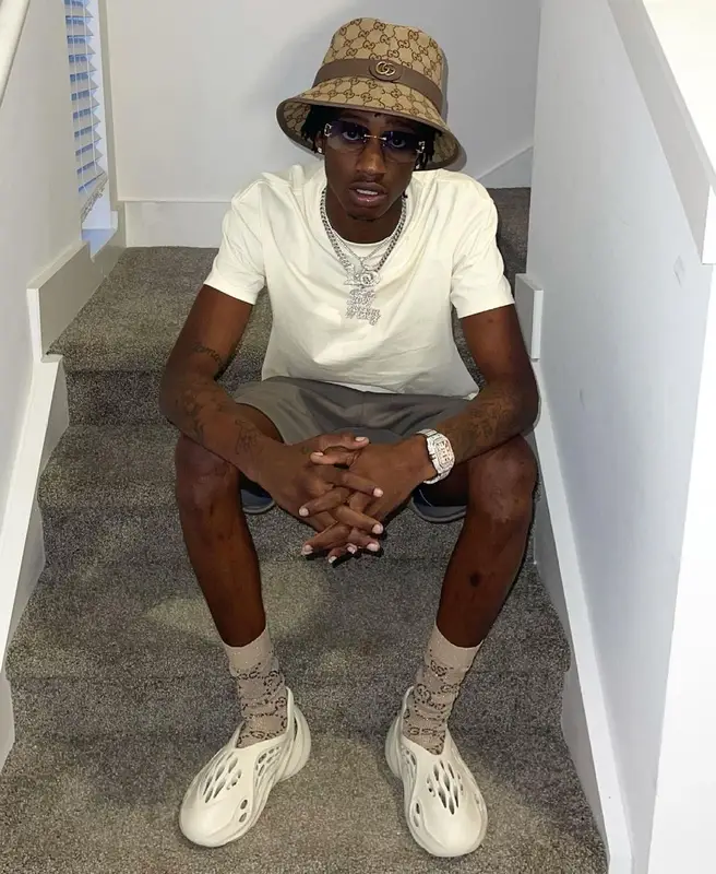 Yung Mal outfit in Fear of God, Yeezy, and Gucci, 2021