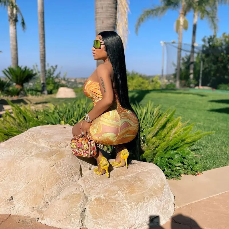 Nicki Minaj outfit in Rick Owens, Charlotte Knowles, and Bottega Veneta, 2021