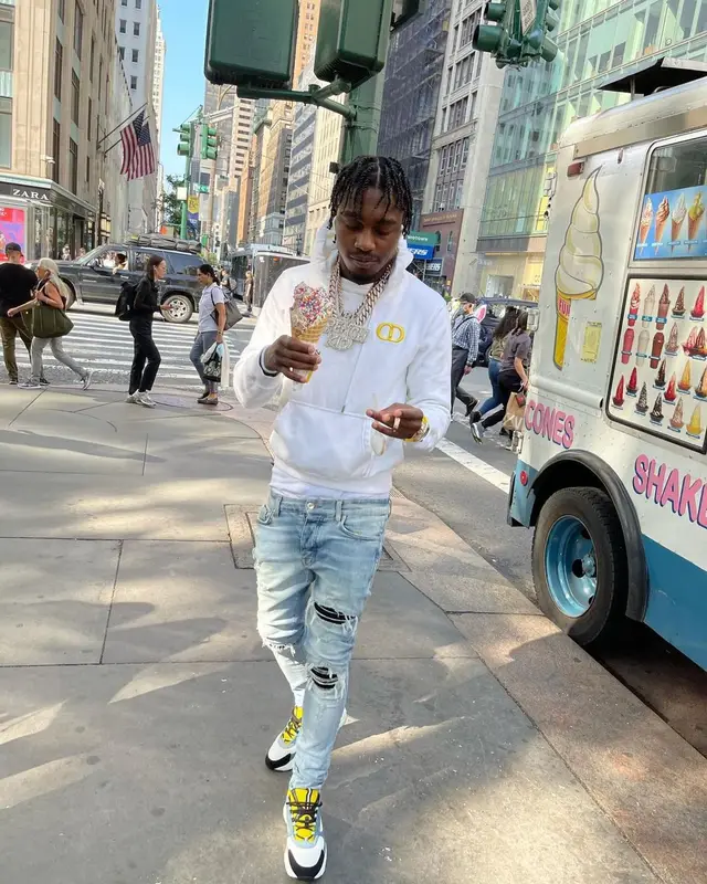 Lil Tjay outfit in Dior and Amiri, 2021