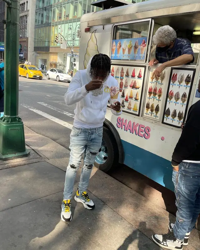 Lil Tjay outfit in Dior and Amiri, 2021