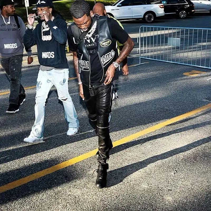 Meek Mill outfit in Supreme, Lanvin, and Gallery Dept., 2021