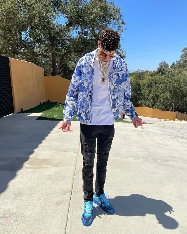 LaMelo Ball outfit in Louis Vuitton and LaFrance, 2021