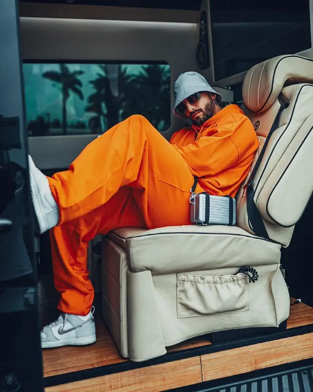 Maluma outfit in Heron Preston, Prada, and Calvin Klein, 2021