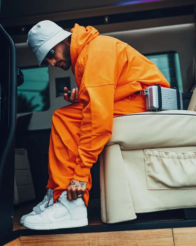 Maluma outfit in Heron Preston, Prada, and Calvin Klein, 2021