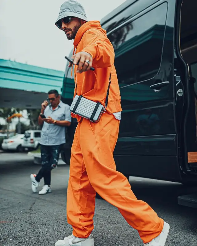 Maluma outfit in Heron Preston, Prada, and Calvin Klein, 2021
