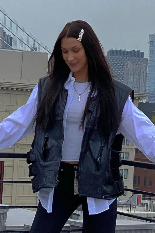 Bella Hadid outfit in Sami Miro, Wardrobe.NYC, and Prada, 2021