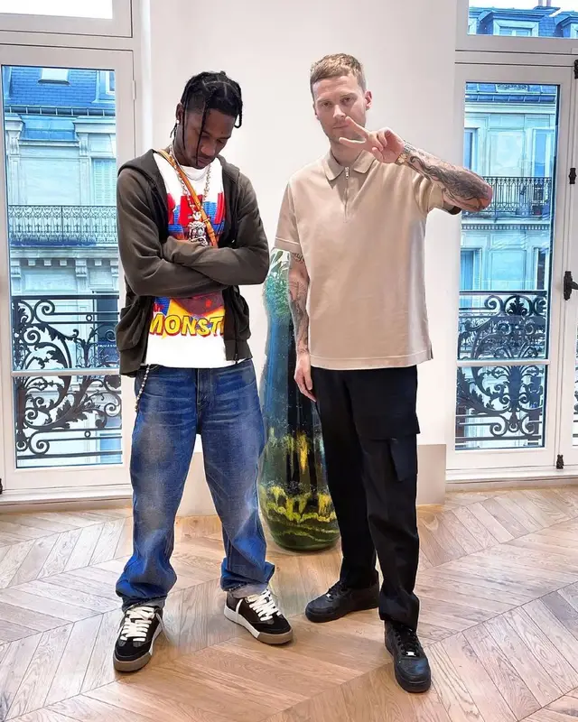 Travis Scott outfit in WyCo Vintage, Rick Owens, and Kapital, 2021
