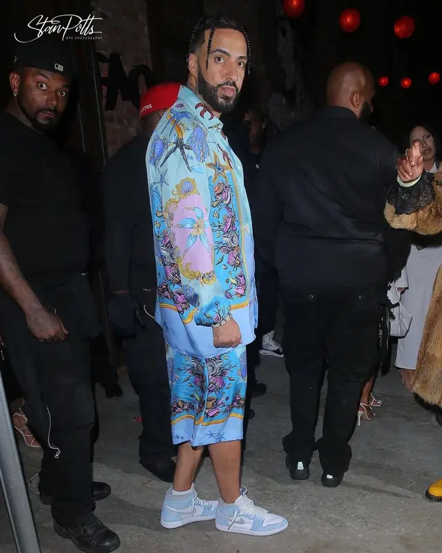French Montana outfit in Versace and Nike, 2021