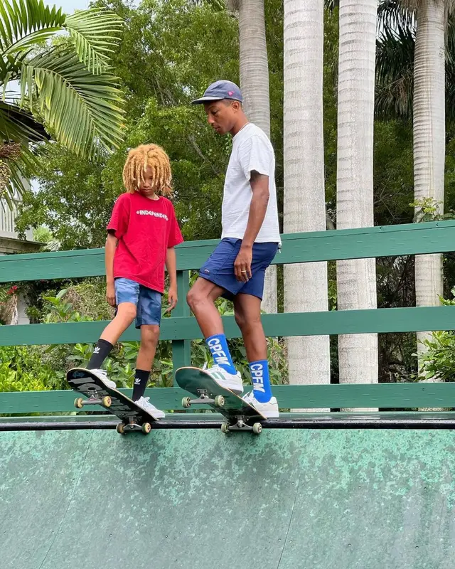 Pharrell Williams outfit in Noah, Adidas, and Human Made, 2021