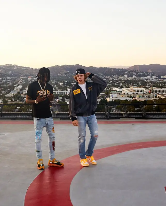 Polo G outfit in Amiri and Adidas, 2021