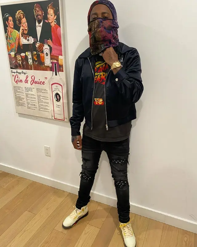 Babyface Ray outfit in Amiri, Jordan, and Off-White, 2021