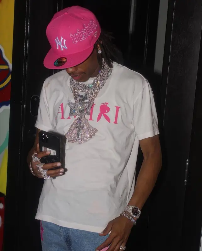 Lil Baby outfit in Amiri, Playboy, and Louis Vuitton, 2021