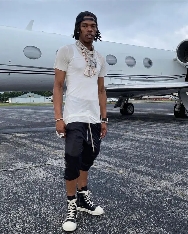 Lil Baby outfit in Rick Owens and Moncler, 2021