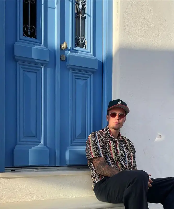 Justin Bieber outfit in Bode, Tejesta, and Fear of God, 2021