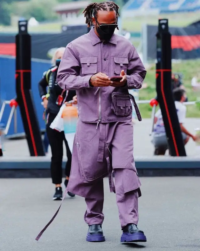 Lewis Hamilton outfit in Kenzo, Police, and Lewis Hamilton, 2021